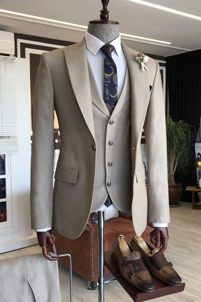 Light Brown One Button Business Suit