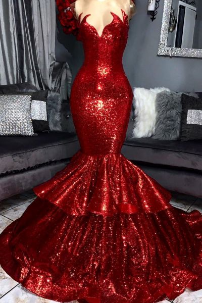 Mermaid Sweetheart Neck Court Train Bright silk Evening Dress With Sequins