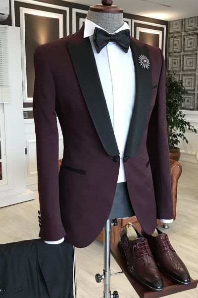 Burgundy Peaked Lapel Formal Suit