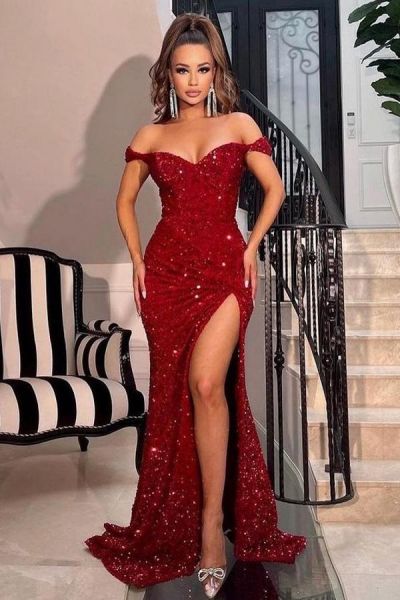 Mermaid Off-the-shoulder Sleeveless Floor-length Formal Dress With Sequins