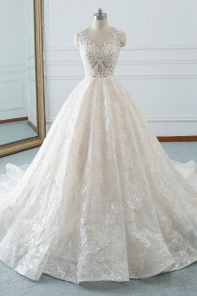 A-line Jewel Neck Sleeveless Floor-length Tulle Wedding Gown With Beading