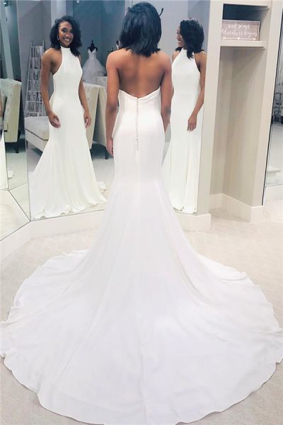 Mermaid Halter-neck Sleeveless Bridal Dress With Sweep / Brush Train