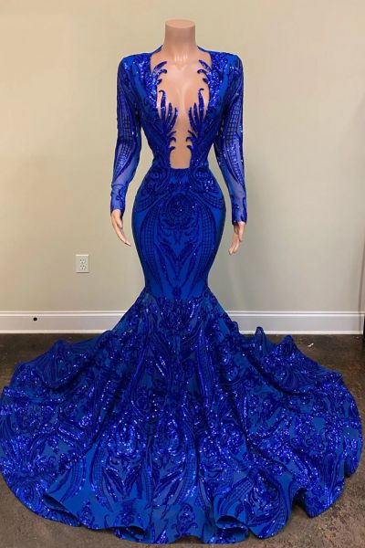 Mermaid Long Sleeves Floor-length Formal Dress With Sequins