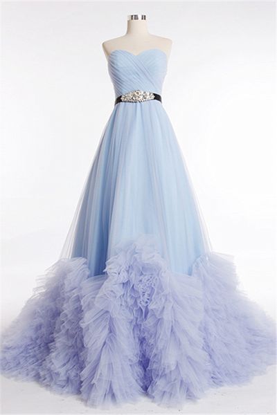 A-line Sweetheart Neck Sleeveless Sweep / Brush Train Organza Wedding Gown With Ruffles