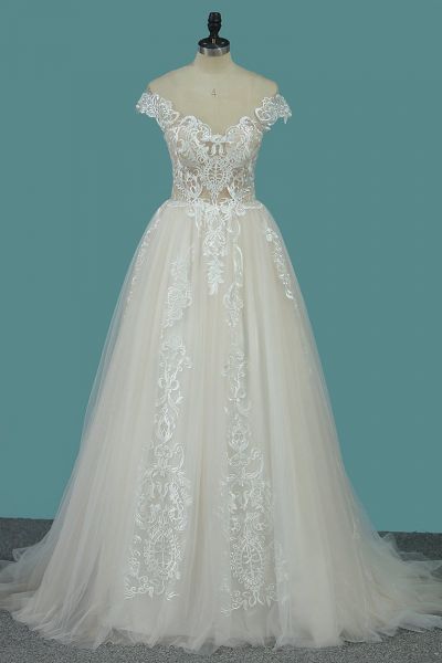 A-line Jewel Neck Sleeveless Floor-length Tulle Wedding Dress With Ruffles