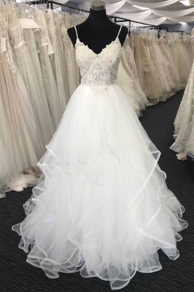A-line Straps Sweetheart Neck Sleeveless Floor-length Tulle Bridal Attire With Lace