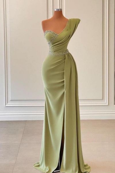 Mermaid One Shoulder Sleeveless Floor-length 100D Chiffon Evening Dress With Beading