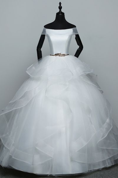 A-line Bateau Neck Floor-length Tulle Bridal Attire