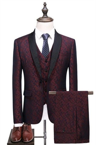Burgundy Check Design Prom Suit
