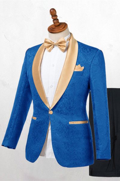 Ocean Blue Jacquard Slim Fit Wedding Suit