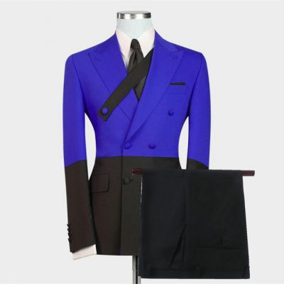 Royal Blue Double Breasted Peaked Lapel Men's Suit
