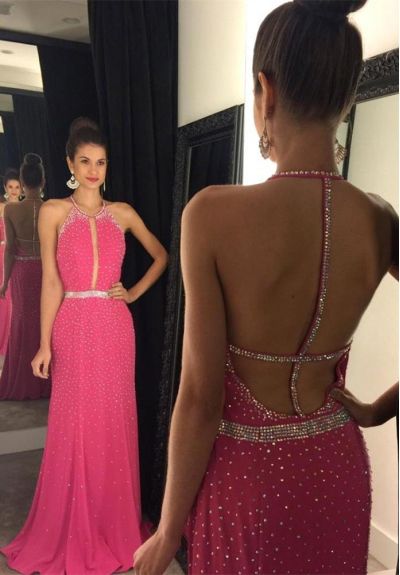 Column Scoop Neck Sleeveless Sweep / Brush Train Formal Dress With Sequins