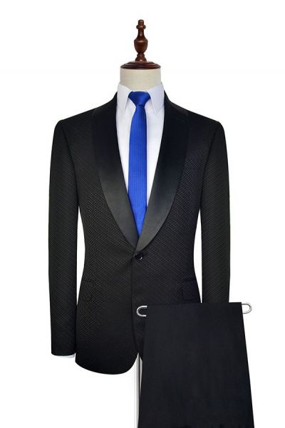 Black Wedding Suits for Groom with Small Check Pattern