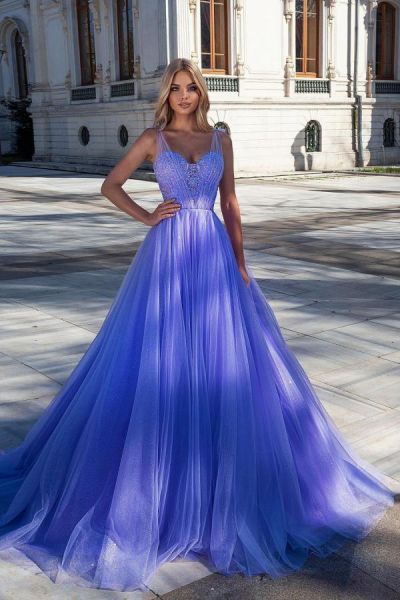 Column Straps Sleeveless Floor-length Tulle Evening Dress With Beading