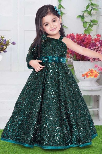 A-line One Shoulder Long Sleeves Floor-length Flower Girl Dress With Sequins