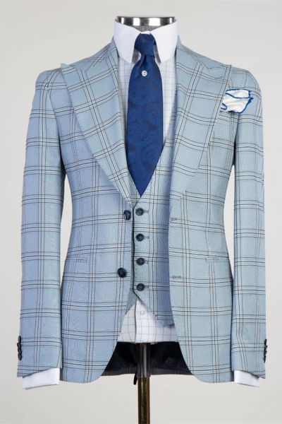 Sky Blue Peaked Lapel Best Fitted Business Men Suit