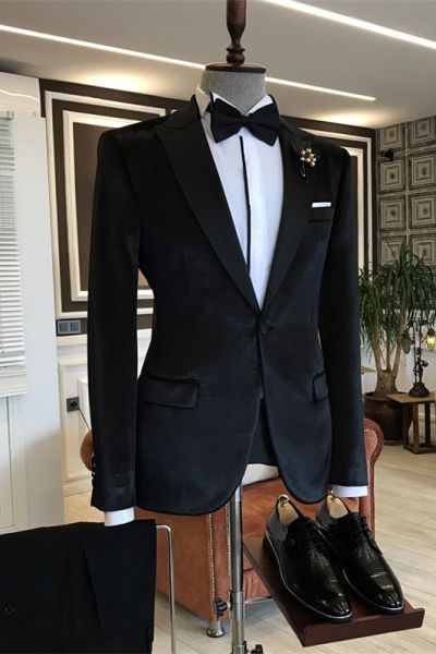 Black Velvet Slim Fit Men's Suit for Wedding