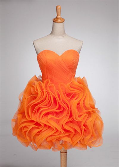 A-line Sweetheart Neck Sleeveless Mini Organza Party Dress With Ruffles