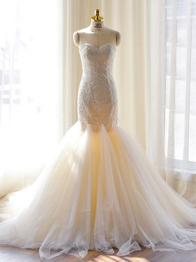 Mermaid Sweetheart Neck Sleeveless Court Train Tulle Bridal Attire With Lace