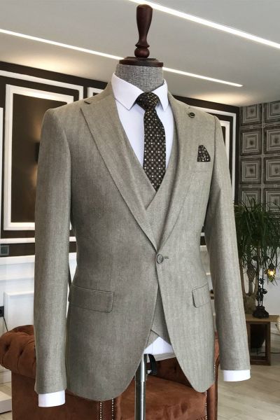 Light Khaki Notched Lapel Business Suit