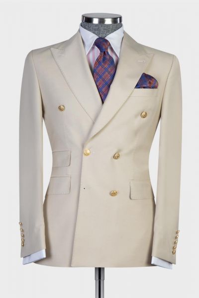 Champagne Double Breasted Men Suit with Peaked Lapel