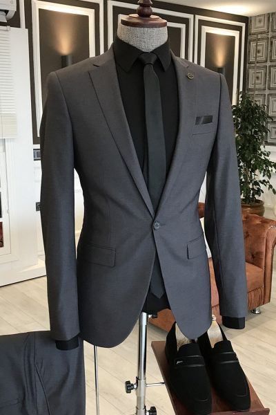 Black Slim Fit Business Men Suit with Notched Lapel