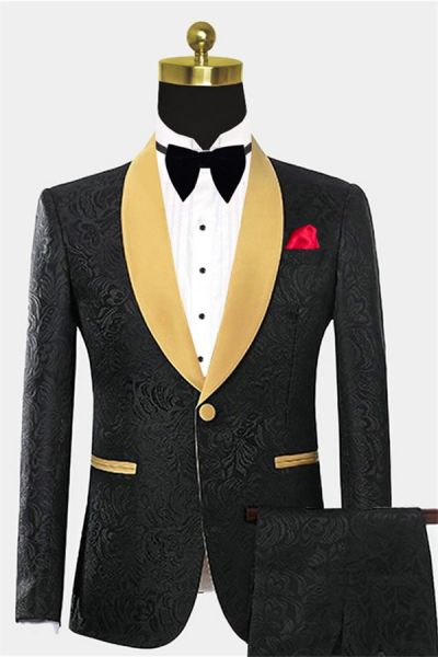 Black Jacquard Tuxedo with One Button