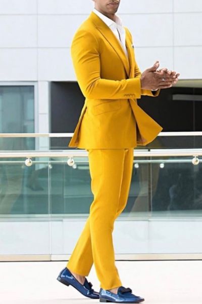 Yellow Double Breasted Men's Prom Suit
