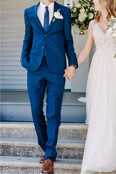 Royal Blue Notched Lapel Wedding Suit