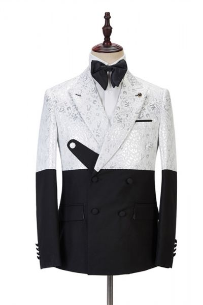 Black and White Jacquard Men's Suit