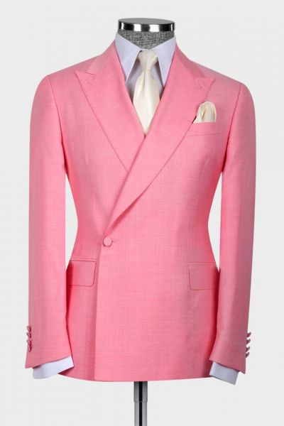 Pink Peaked Lapel Close Fitting Men Suit