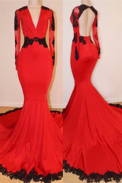 Mermaid V-neck Court Train Evening Gown With Appliques