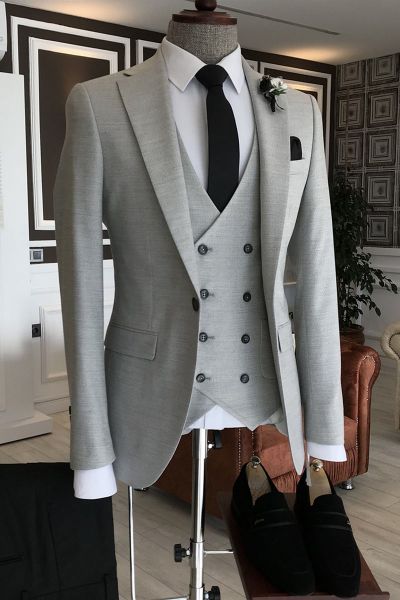 Light Gray Double Breasted Waistcoat Business Suit