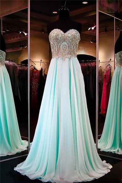 A-line Sweetheart Neck Sleeveless Sweep / Brush Train 100D Chiffon Formal Dress With Beading