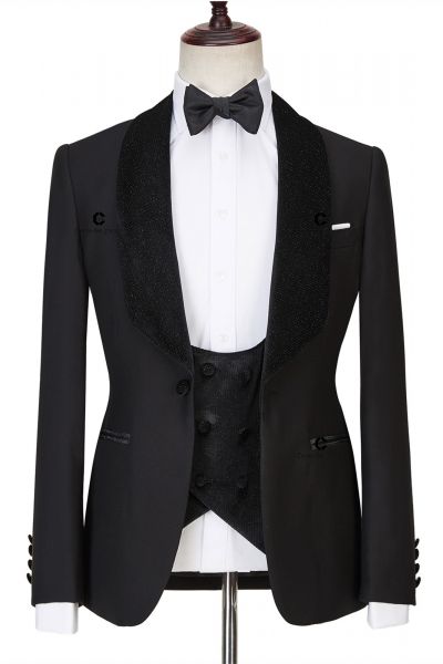 Black Sparkle Shawl Lapel Men Wedding Suit