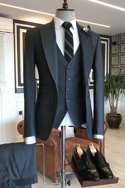 Black Double Breasted Waistcoat Business Suit
