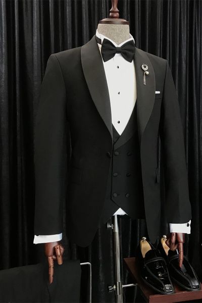 Black Shawl Lapel Best Fitted Men Suit