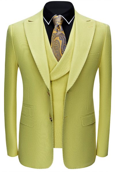Yellow Single Breasted Men's Suit with Peaked Lapel for Prom
