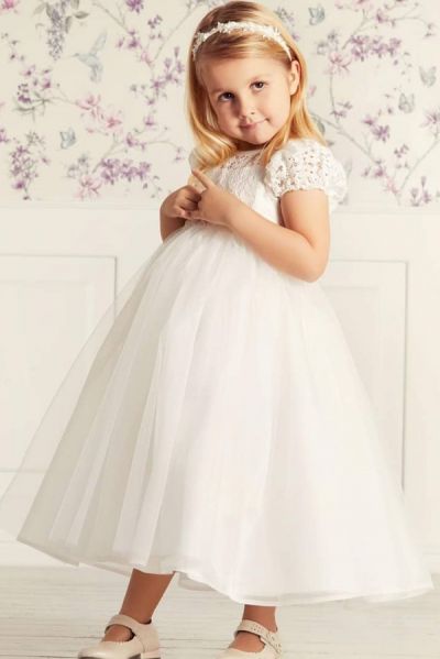 A-line Short Sleeves Lace Flower Girl Dress With Lace
