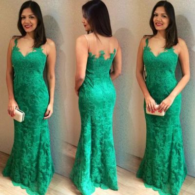 Mermaid Jewel Neck Sleeveless Floor-length Evening Gown With Lace