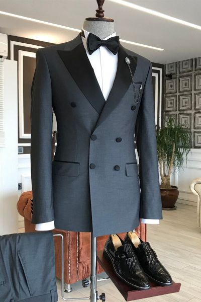 Black Double Breasted Formal Business Suit