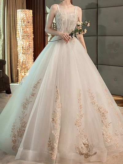 A-line Strapless Sleeveless Floor-length Tulle Bridal Dress With Lace