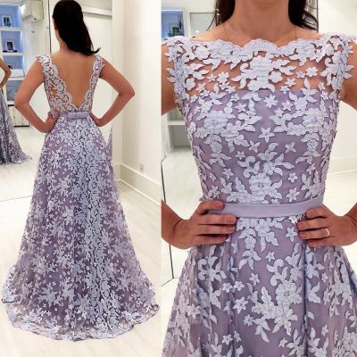 A-line Sleeveless Floor-length Evening Dress With Lace