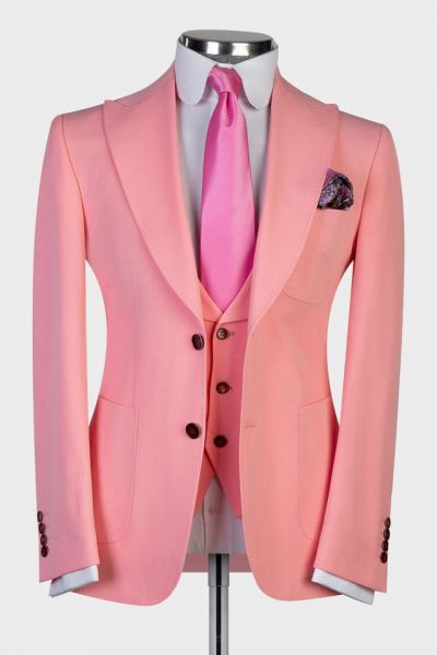 Pink Peaked Lapel Slim Fit Prom Men Suit