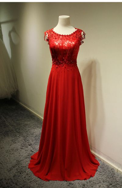 A-line Sleeveless Floor-length 100D Chiffon Evening Dress With Lace