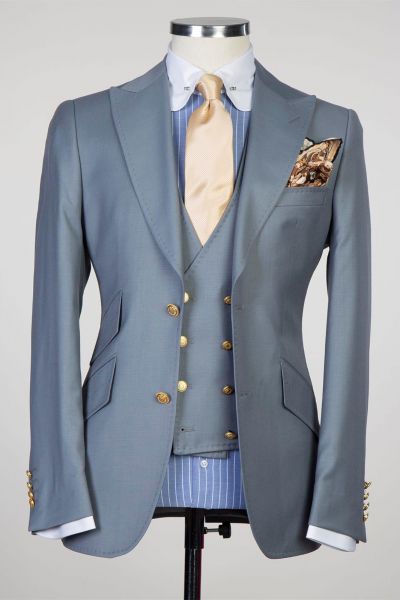 Grey Three Pieces Men Suit with Peaked Lapel