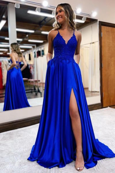 A-line Spaghetti Straps Sleeveless Floor-length Stretch Satin Evening Dress With Ruffles