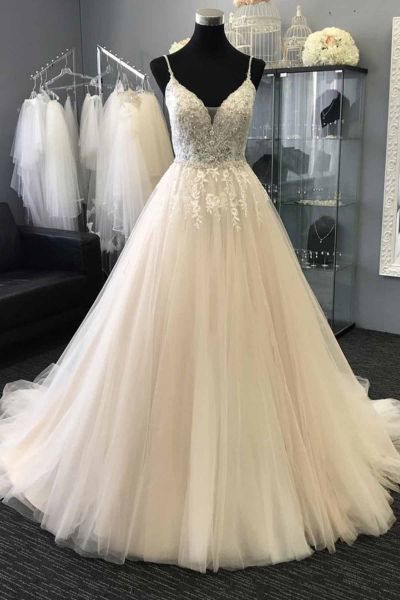 A-line Sweetheart Neck Sleeveless Floor-length Tulle Wedding Dress With Lace