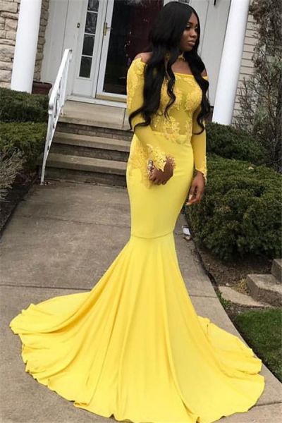 Mermaid Off-the-shoulder Long Sleeves Floor-length Evening Gown With Appliques