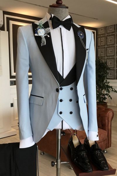 Pool Blue Slim Fit Prom Suit with Peaked Lapel